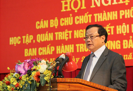 Đ/c Phạm Quang Nghị - Ủy viên Bộ Chính trị, Bí thư Thành ủy Hà Nội phát biểu khai mạc Hội nghị